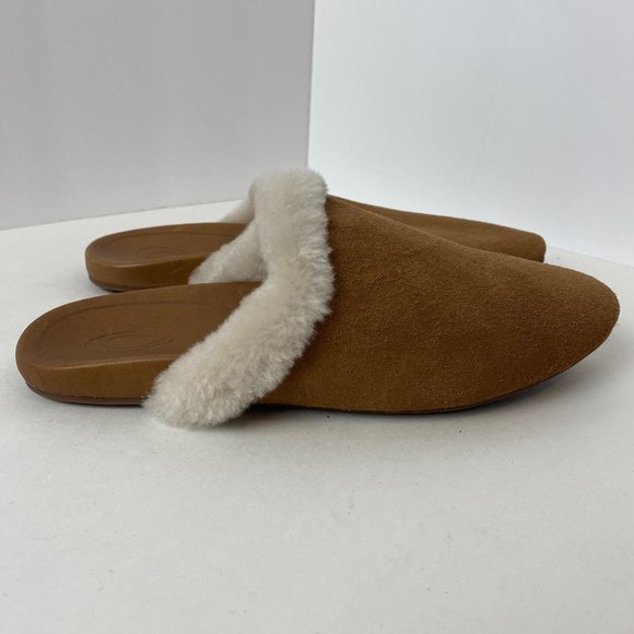 Women's OluKai Lomo Hulu Leather NZ Wool Shearling Slippers Size 7 - Picture 1 of 11